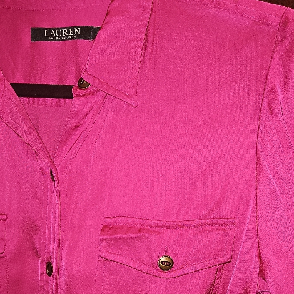 Ralph Lauren Fuchsia Collared Button-Up Belted Shirt Dress - Picture 4 of 6